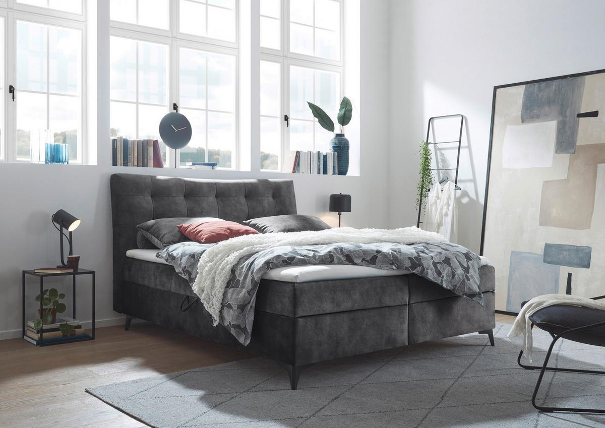 Boxbett mit Topper+bettkasten 180x200 cm Melrose - Anthrazit/Schwarz, MODERN, Holzwerkstoff/Textil (180/200cm) - MID.YOU