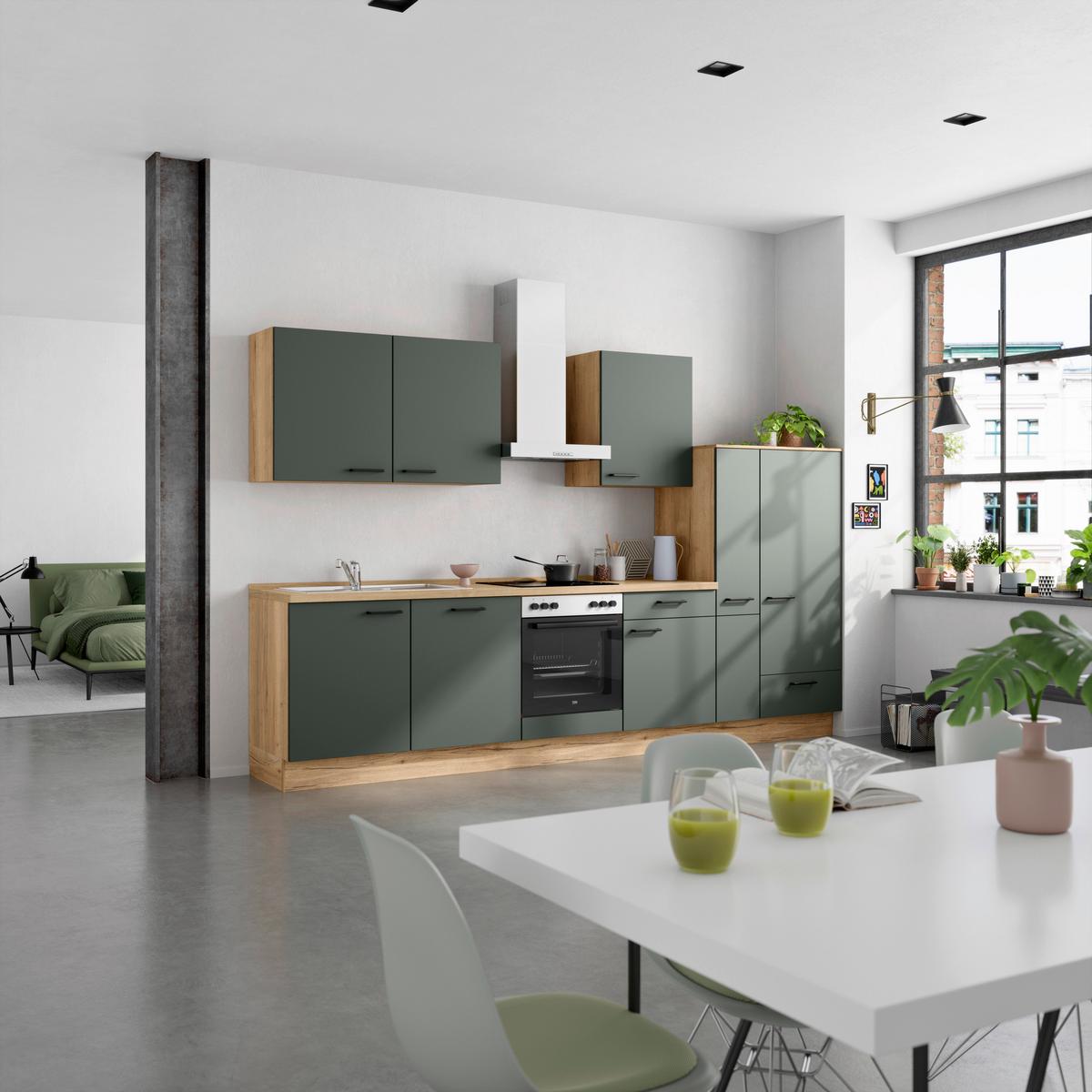 Küchenleerblock Easytouch Low-Line, L11 Rechts - Dunkelgrün/Eichefarben, MODERN, Holzwerkstoff (330cm) - Nobilia