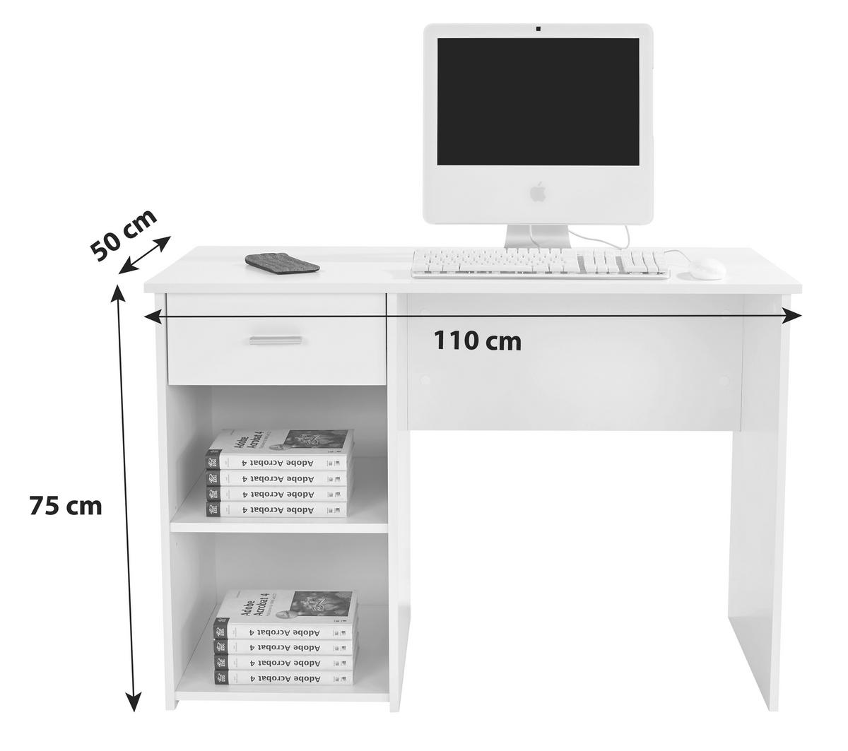 Písací stôl KUBEK - biela, Modern, kompozitné drevo (110/75/50cm) - Based