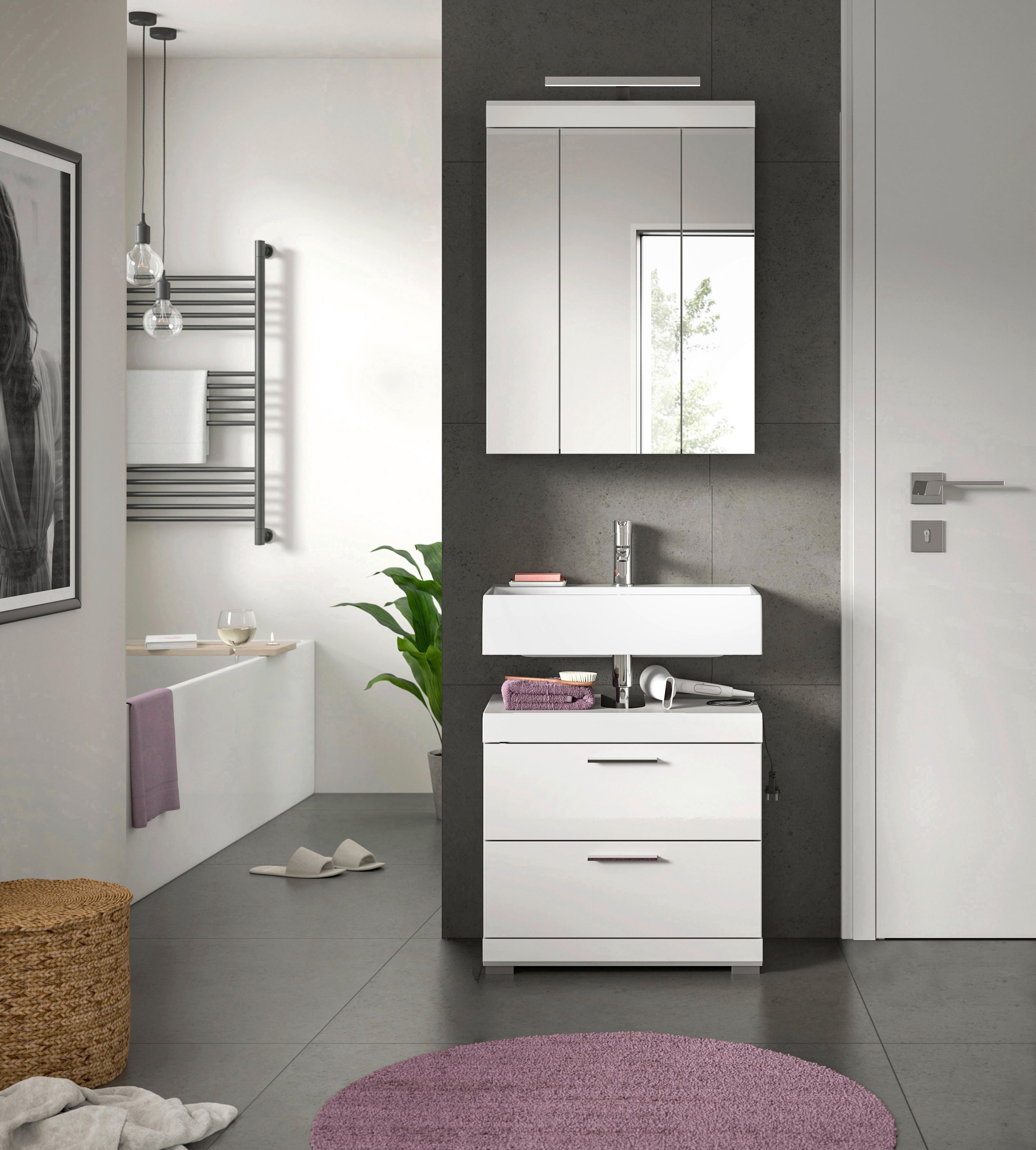 Badezimmer Scout Weiß B: 60 cm - Weiß Hochglanz/Silberfarben, MODERN, Glas/Holzwerkstoff (60cm) - MID.YOU