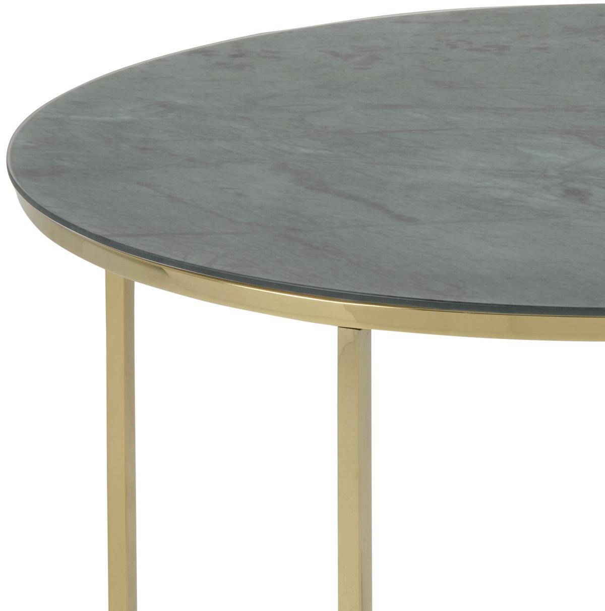 Couchtisch Rund Mit Glasplatte Marmor-Optik Alisma, Grau/gold - Goldfarben/Grau, Trend, Glas/Metall (80/80/45cm) - Livetastic