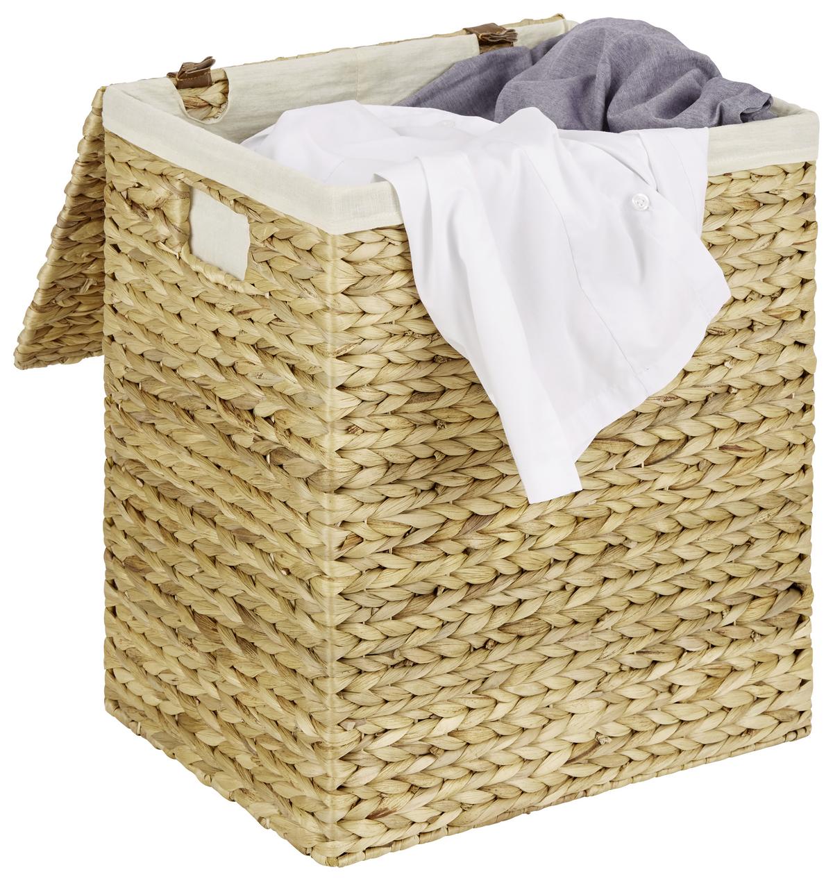 Wäschetonne mit Deckel Adalia Naturfarben, 39x28x46 cm - Creme/Naturfarben, KONVENTIONELL, Leder/Naturmaterialien (39/28/46cm) - Luca Bessoni