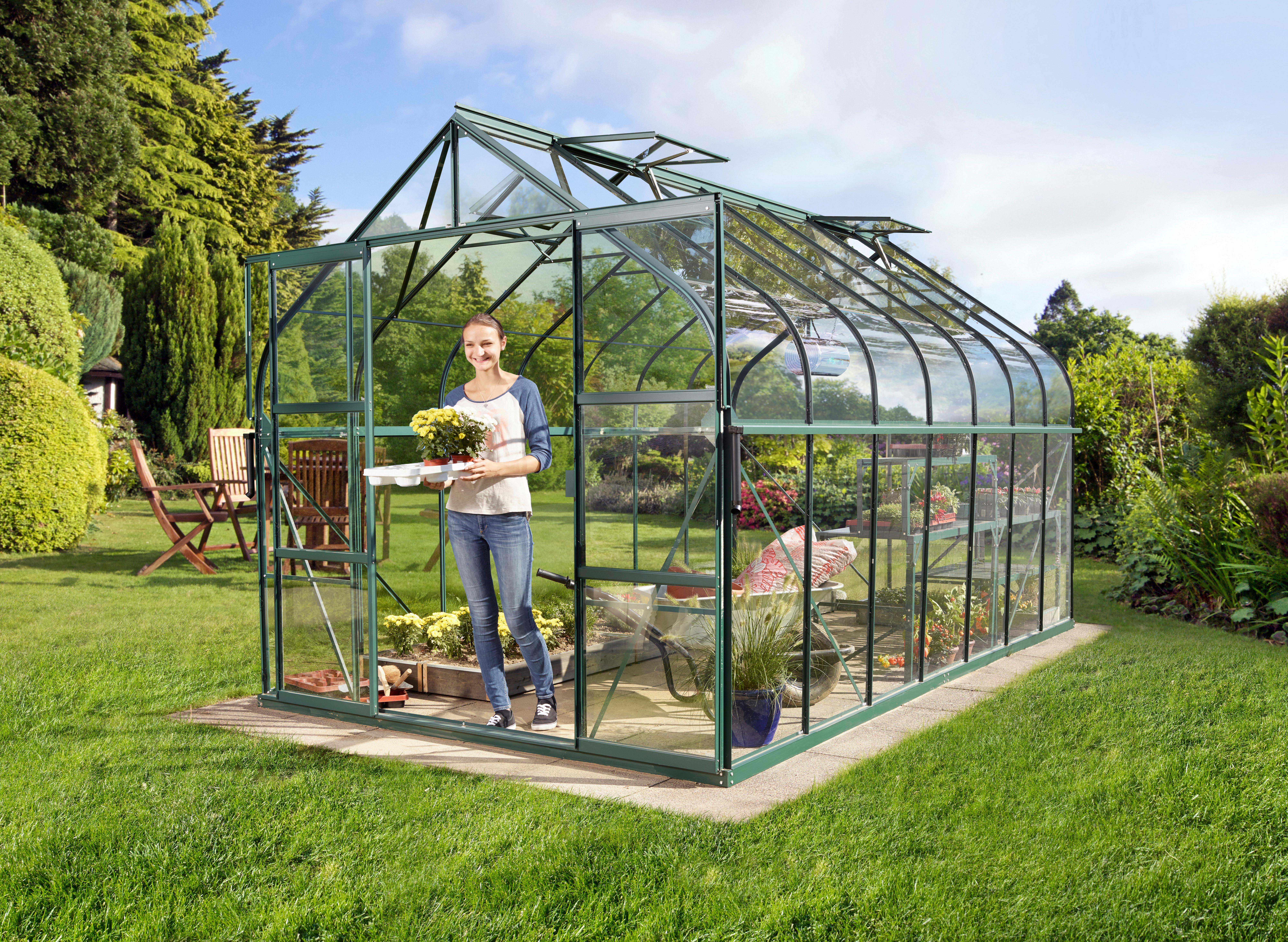 Gewächshausbausatz Diana 11500 11,5 m2 Metall/Glas - Smaragdgrün, Basics, Glas/Metall (263,5/254,4/445cm)