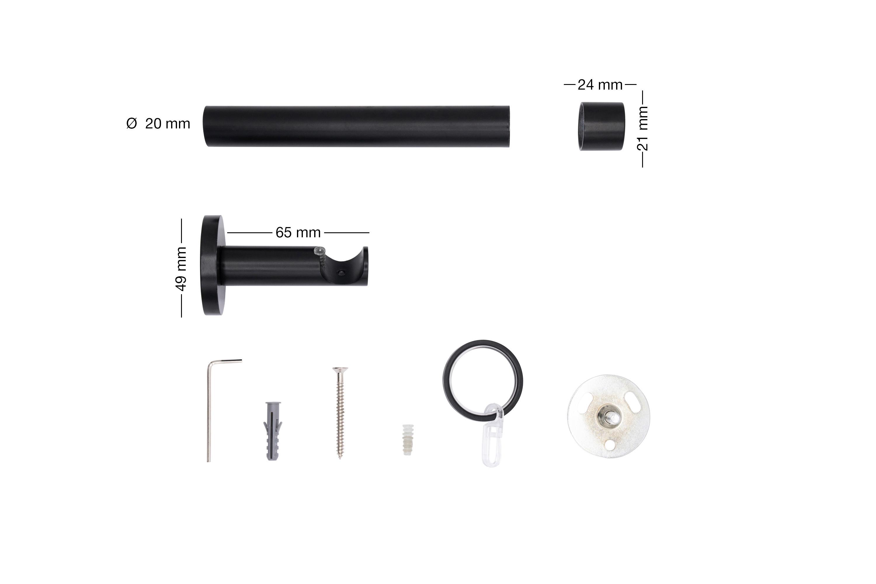 Rundstangengarnitur Schwarz L: 340 Cm - Schwarz, Basics, Metall (340cm)