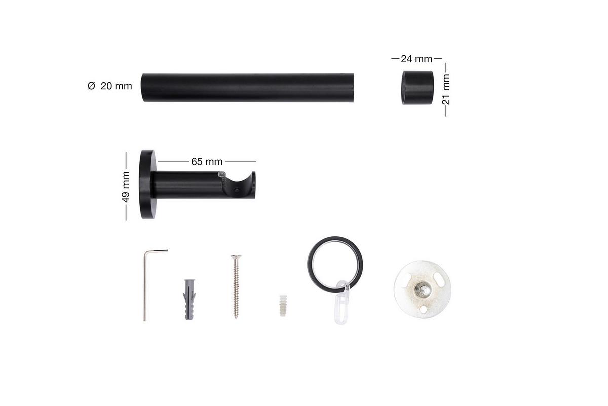 Rundstangengarnitur Schwarz L: 330 cm - Schwarz, Basics, Metall (330cm)