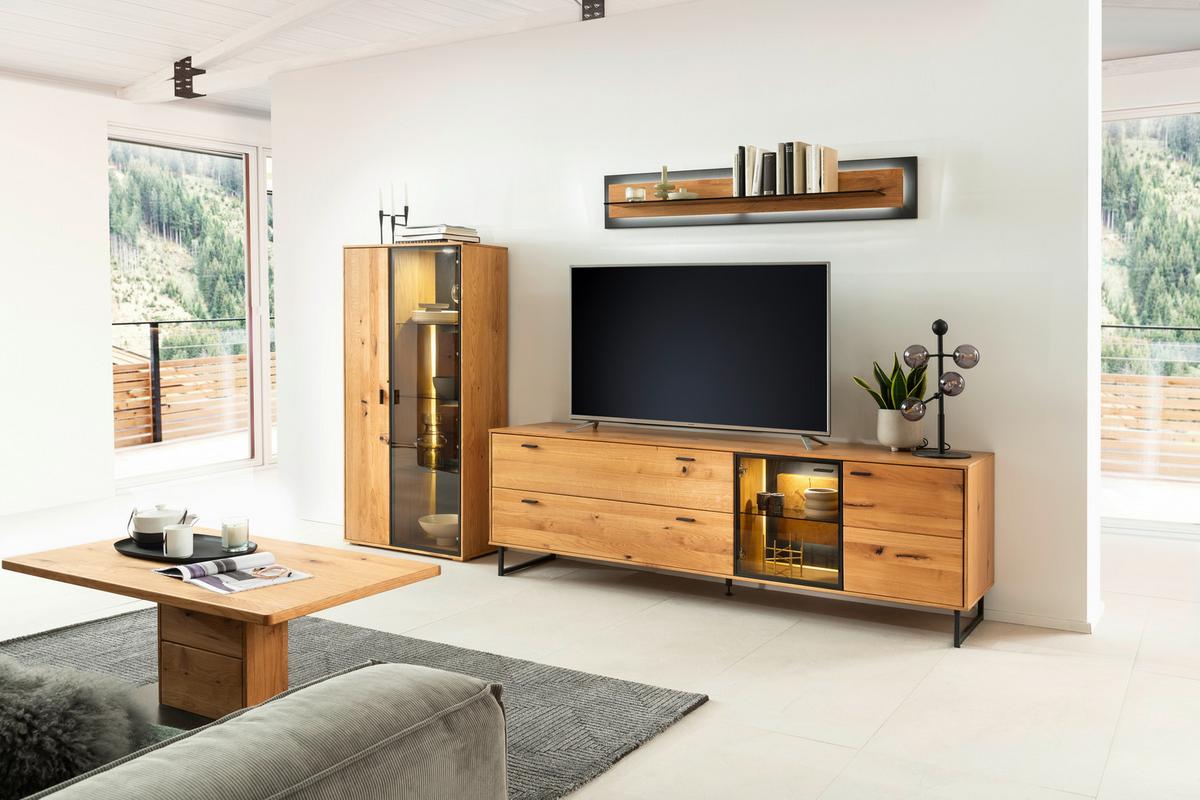 Highboard Assini Wildeiche B: 78 cm - Wildeiche, Design, Glas/Holz (78/156/37cm) - MID.YOU