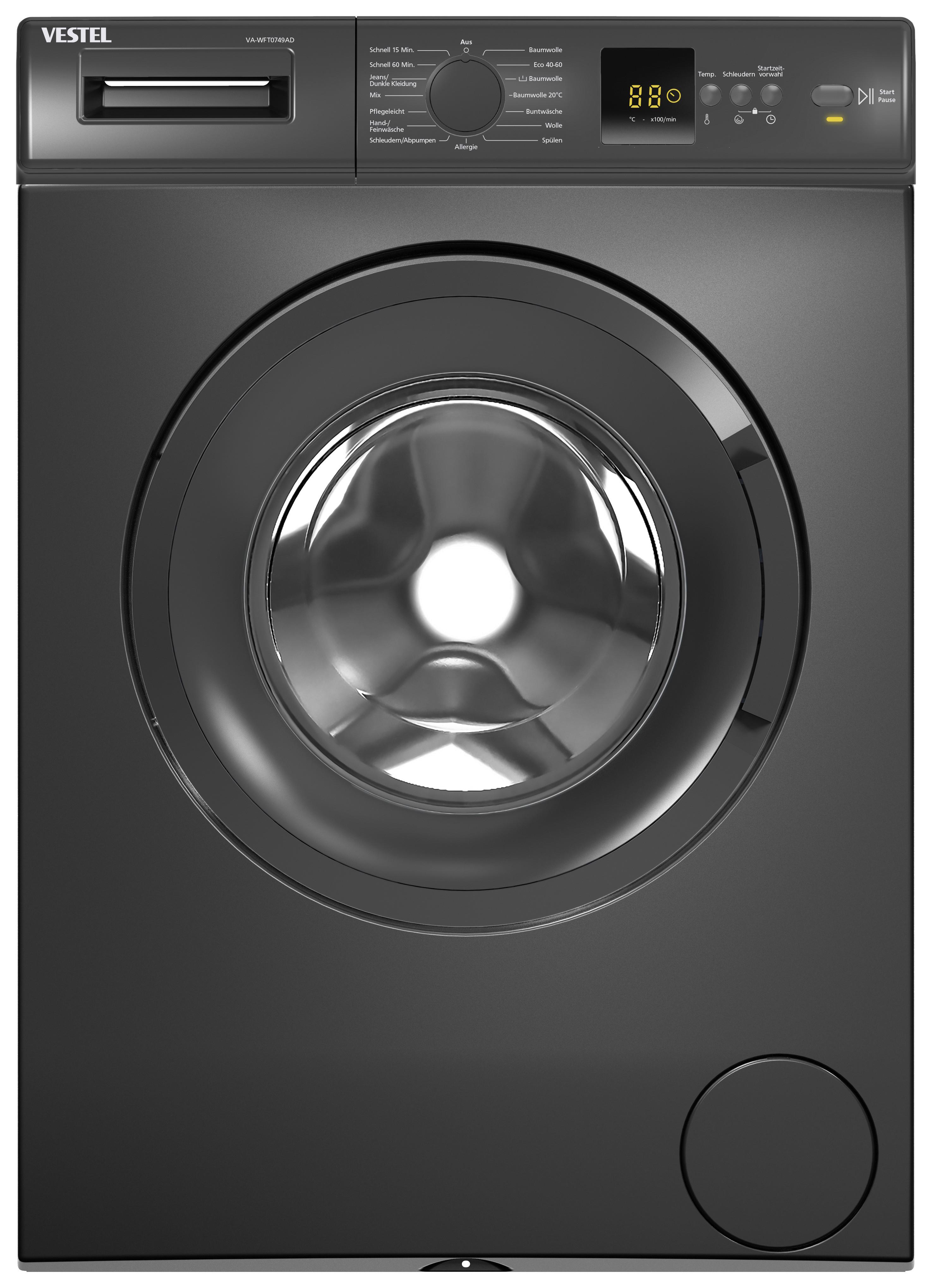 Waschmaschine Va-Wft0749ad 7 Kg 1400 U/Min - Anthrazit, KONVENTIONELL, Glas/Kunststoff (59.7/84.5/49.7cm) - Vestel