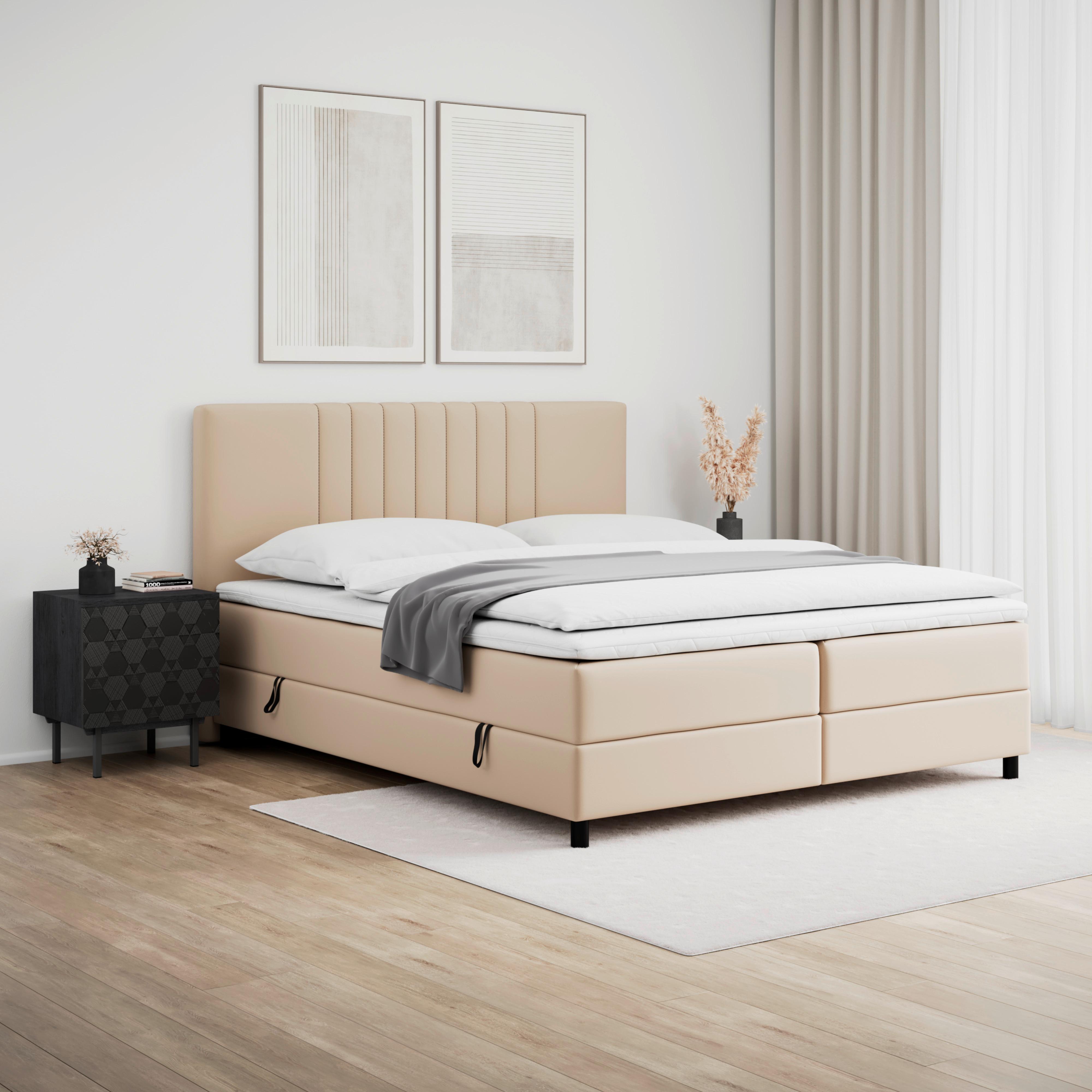 Posteľ boxspring ROMA, béžová, 180x200cm - čierna/béžová, Modern, kov/drevo (180/200cm)