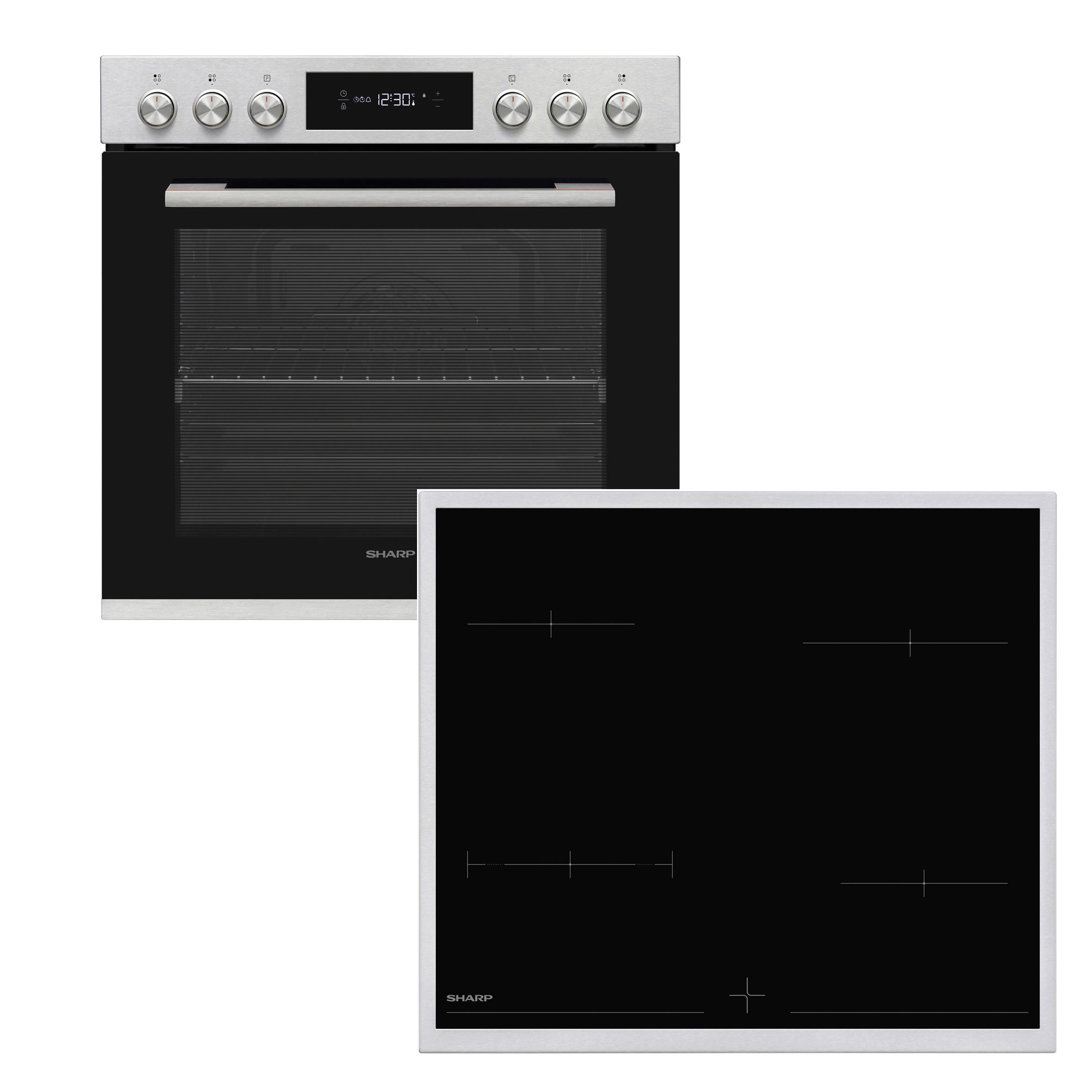 Einbauherd-set Edelstahl/glaskeramik B:59,5cm - Edelstahlfarben/Schwarz, Basics, Glas/Metall (59,5/59,5/57,5cm) - Sharp