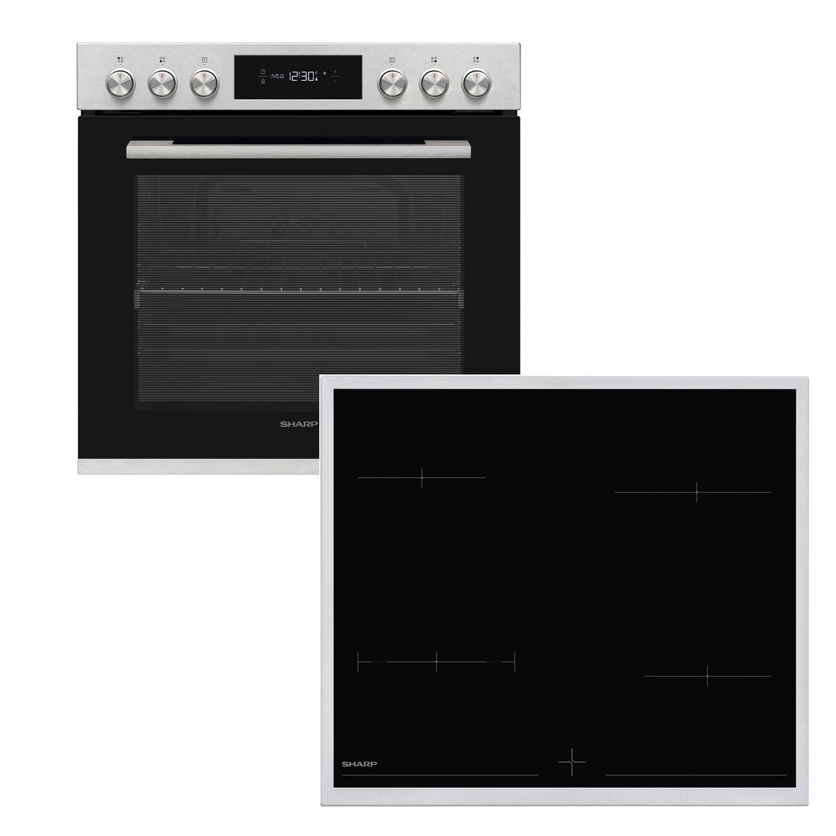 Einbauherd-Set Edelstahl/Glaskeramik B:59,5cm - Edelstahlfarben/Schwarz, Basics, Glas/Metall (59,5/59,5/57,5cm) - Sharp