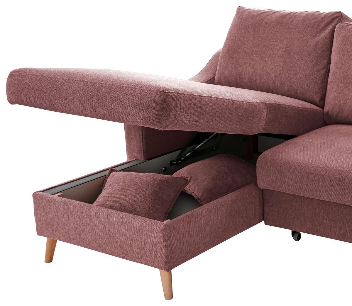 Ecksofa mit Schlaffunktion Valentina Rosa - Rosa/Naturfarben, KONVENTIONELL, Textil (150/228cm) - P & B