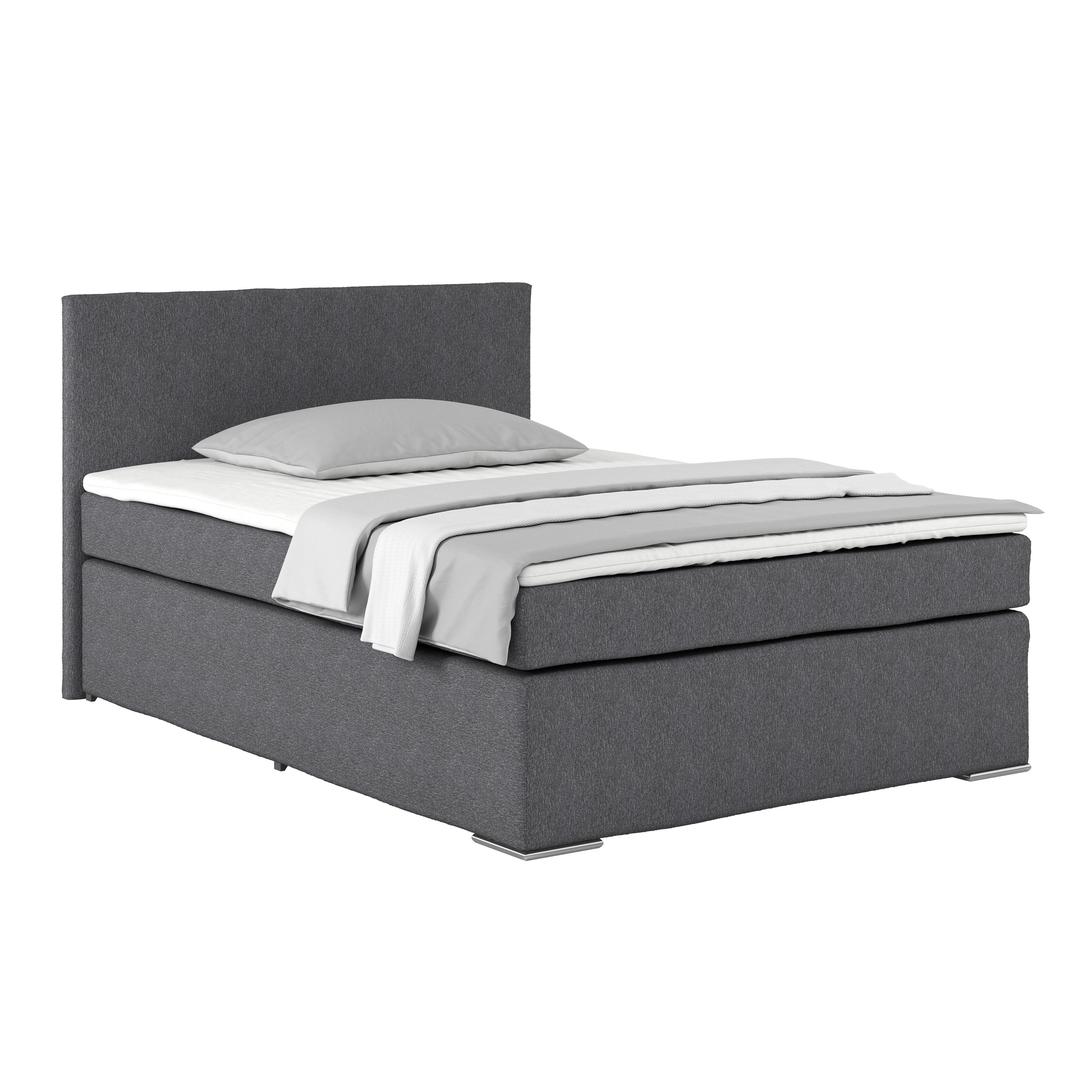 Postel Boxspring Nero 140x200 cm, tmavě šedá - šedá/barvy chromu, Konvenční, kov/textil (140/200cm)