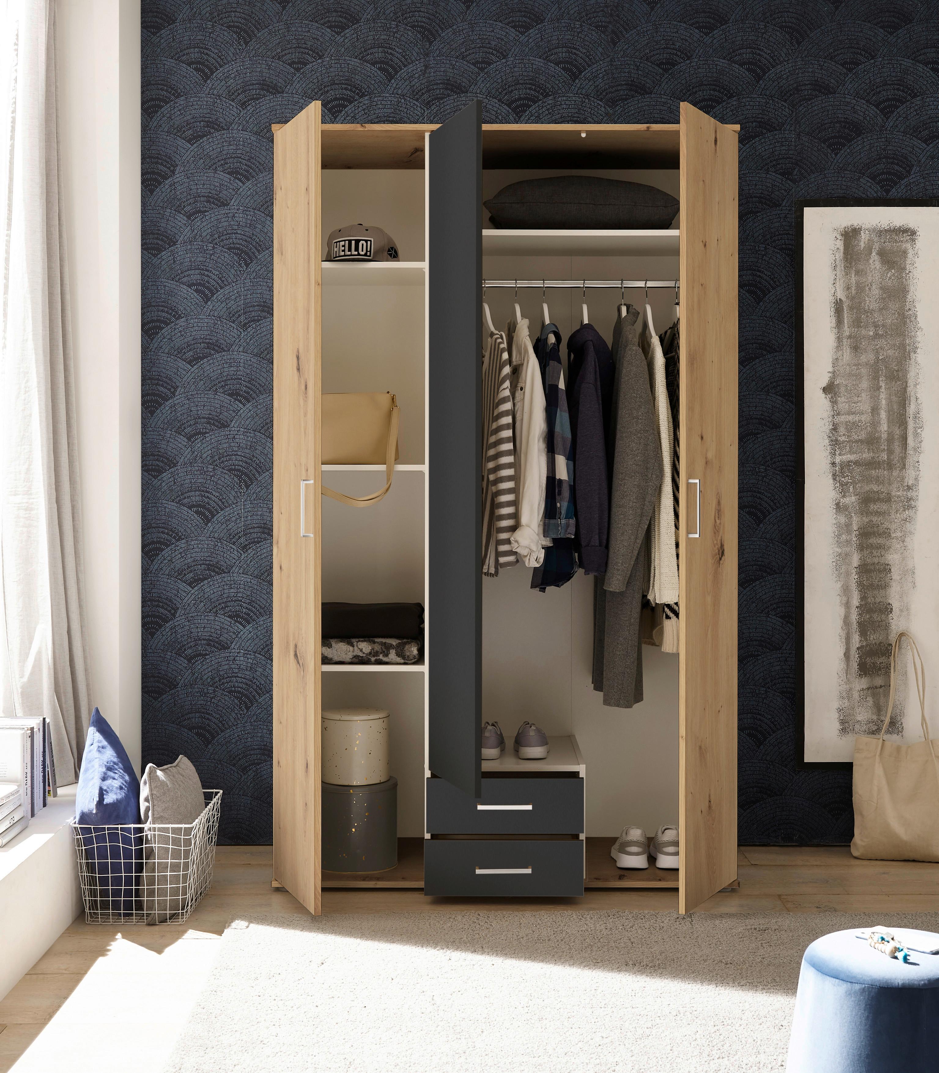 Drehtürenschrank 120 cm Paul, Eiche - Graphitfarben/Eiche Artisan, ROMANTIK / LANDHAUS, Holzwerkstoff (119,6/196,3/53,5cm)