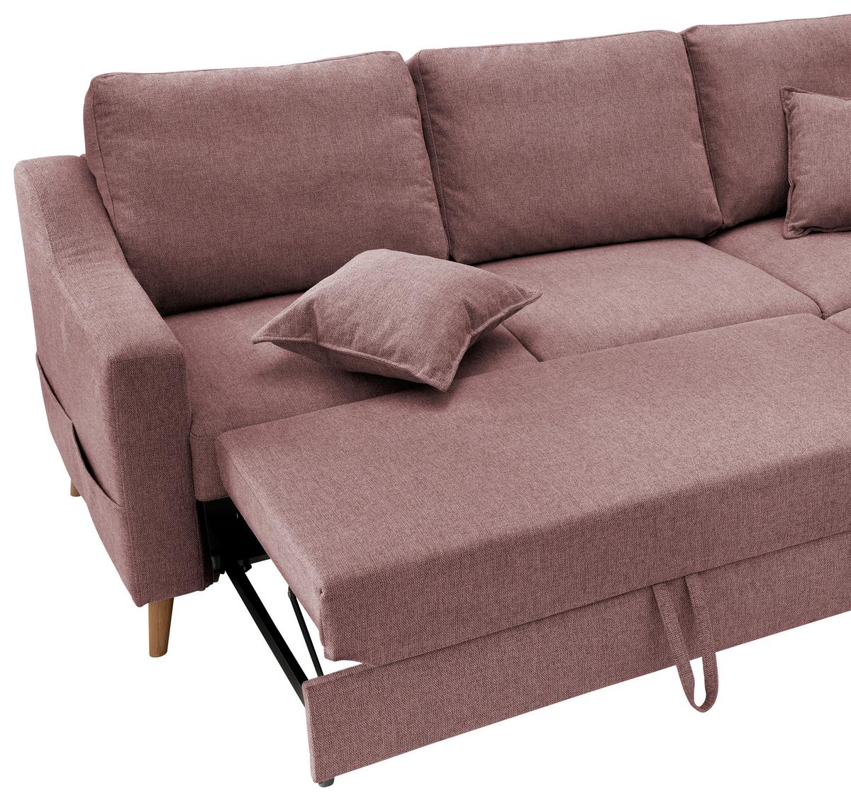 Ecksofa mit Schlaffunktion Valentina mit Kissen Rosa - Rosa/Naturfarben, KONVENTIONELL, Textil (230/200cm) - P & B