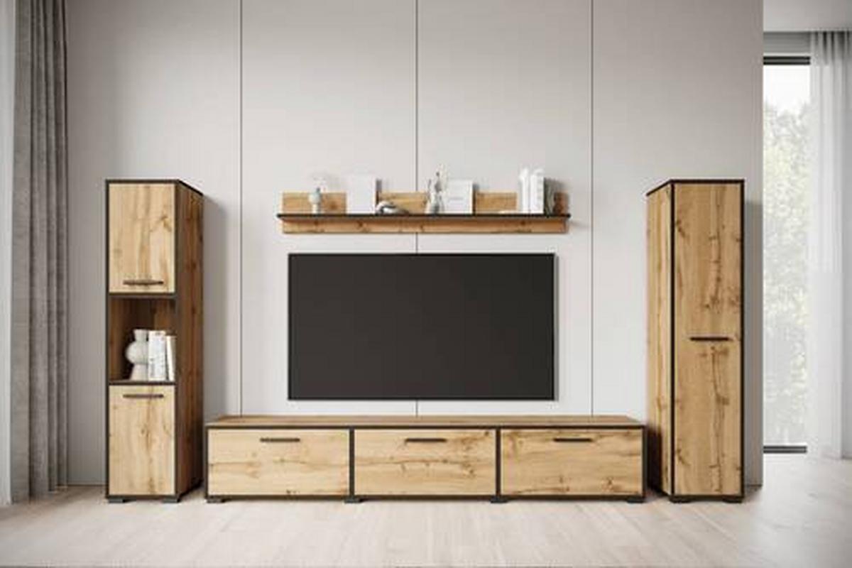 Wohnwand 4 Tlg. Bogota Xl Wotan Eiche Dekor - Eiche Wotan/Schwarz, Basics, Holzwerkstoff (240/130/31cm) - MID.YOU