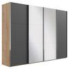 Schwebetürenschrank Mit Spiegel 350cm Level 36a, Graphit/Eiche - Eichefarben/Graphitfarben, Basics, Glas/Holzwerkstoff (350/216/65cm) - MID.YOU