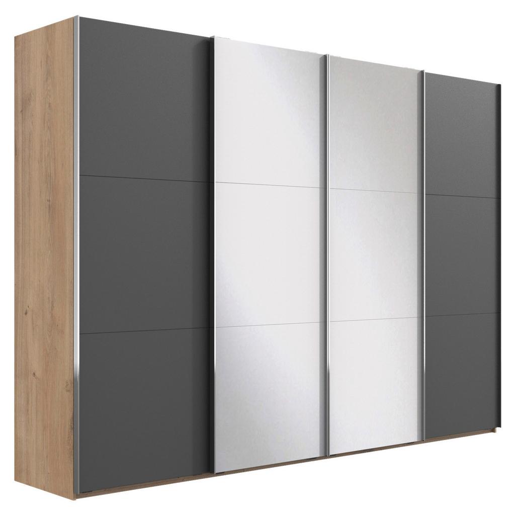 Schwebetürenschrank m. Spiegel 350cm Level 36A, Graphit/Eiche