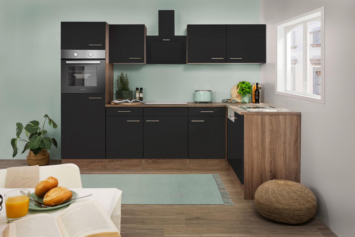 Eckküche Oliver L-Küchenblock 280 cm - Eichefarben/Schwarz, Basics, Holzwerkstoff (280/172cm) - Respekta