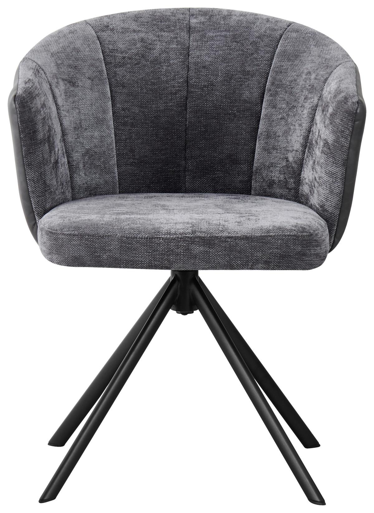 Armlehnstuhl Lara Webstoff Grau, 360° Drehbar - Schwarz/Grau, MODERN, Textil/Metall (59/78/63cm)