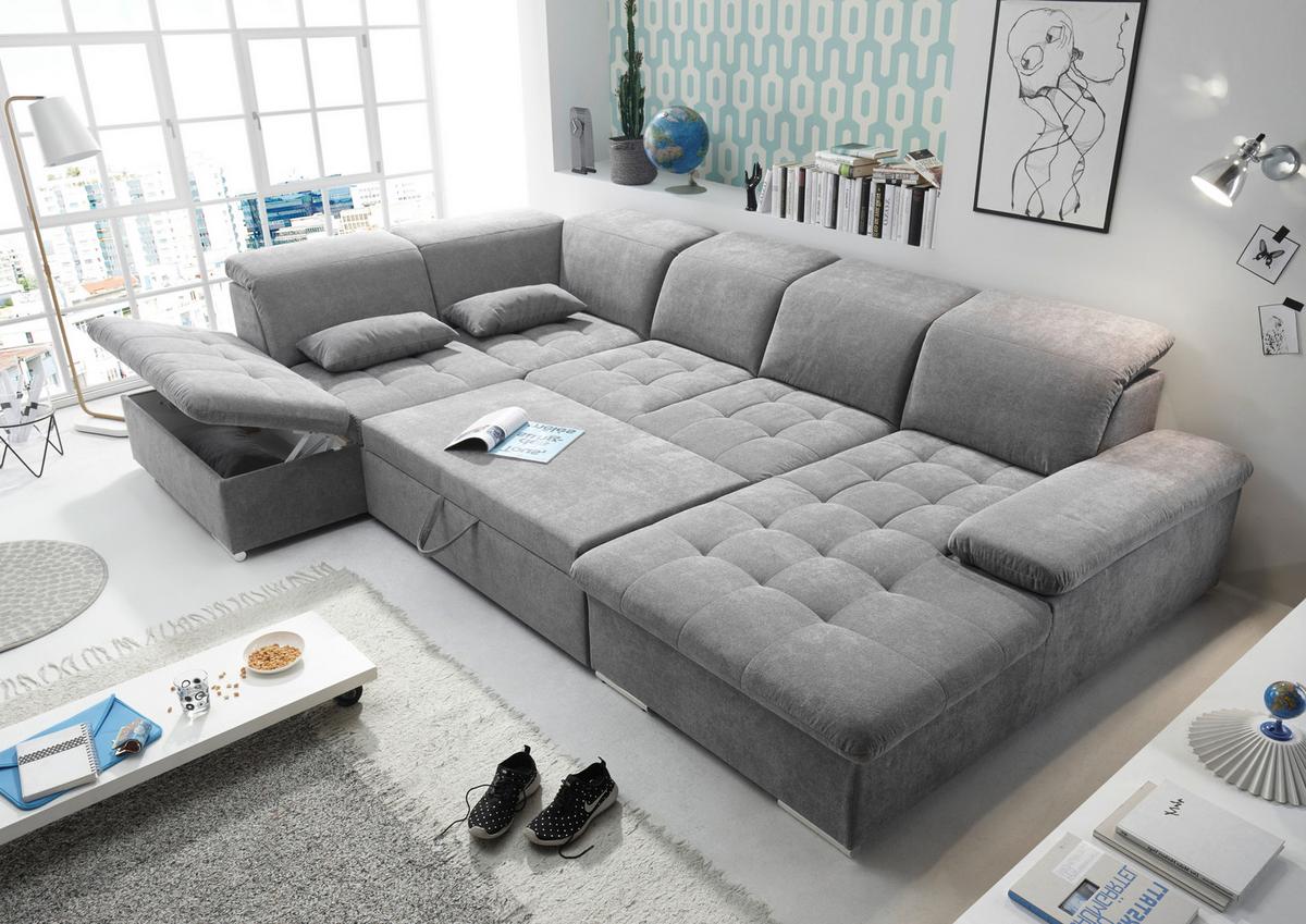 Sedací souprava WAYNE U - šedá/barvy stříbra, Konvenční, textil/plast (240/340/188cm) - MID.YOU