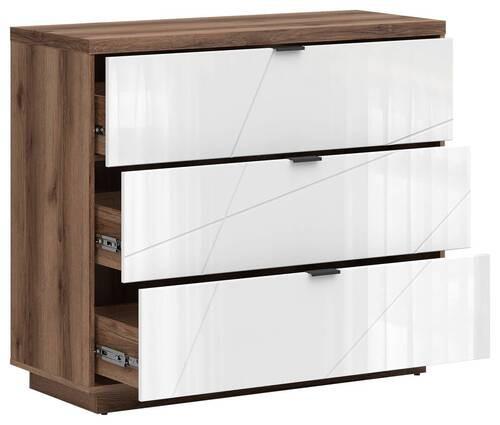 Kommode 106 cm Forn Chest Of Drawers, Eiche Dekor - Eichefarben/Weiß Hochglanz, Design, Holzwerkstoff (106/93/42,5cm)