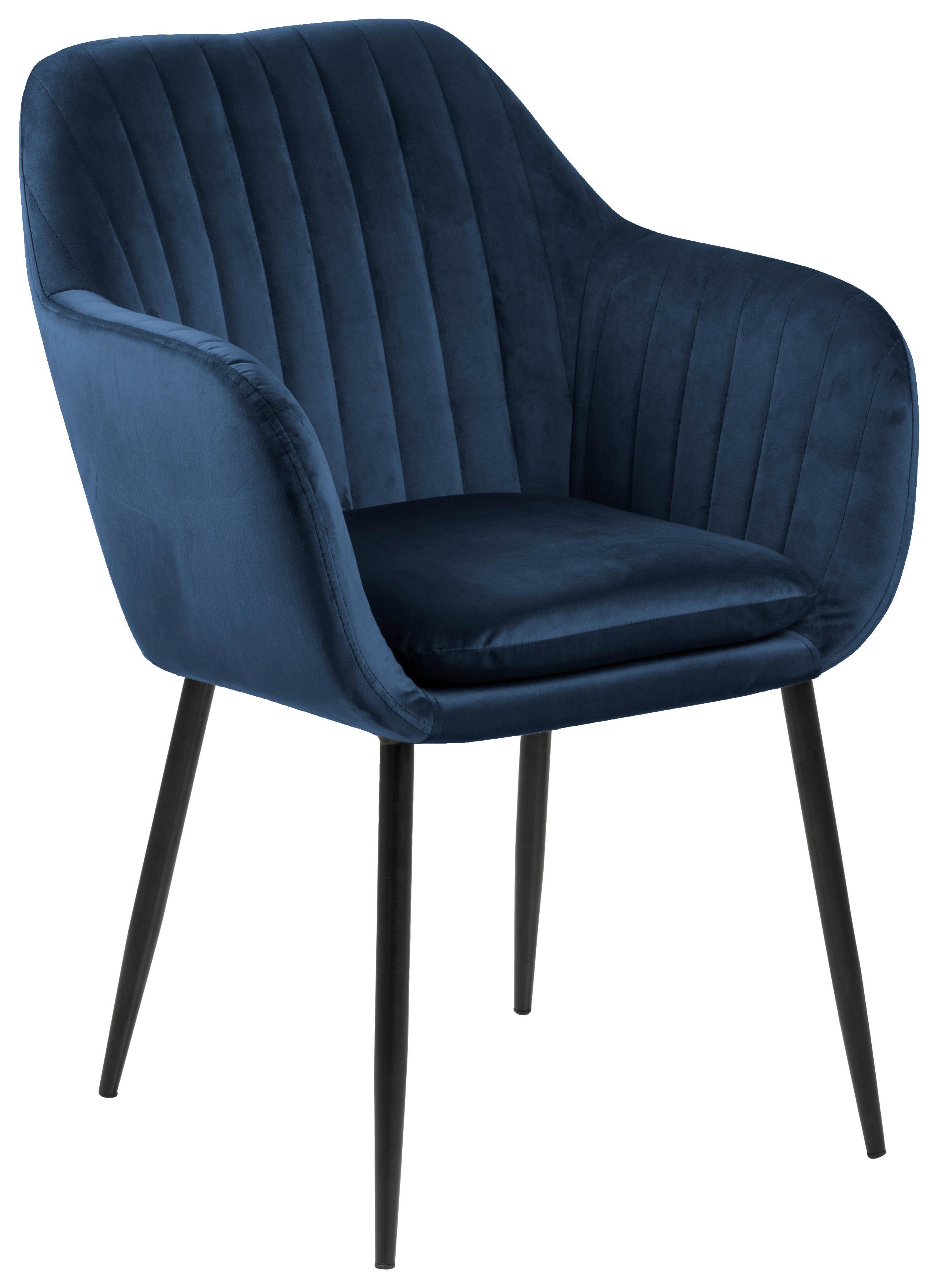 Židle s područkami EMILIA tmavě modrá - černá/tmavě modrá, Trend, kov/textil (57/83/59cm) - Ambia Home