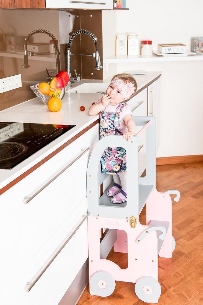 Hochstuhl Trolley Aus Holz Grau/pink - Pink/Grau, Basics, Holz (38/90/40cm)