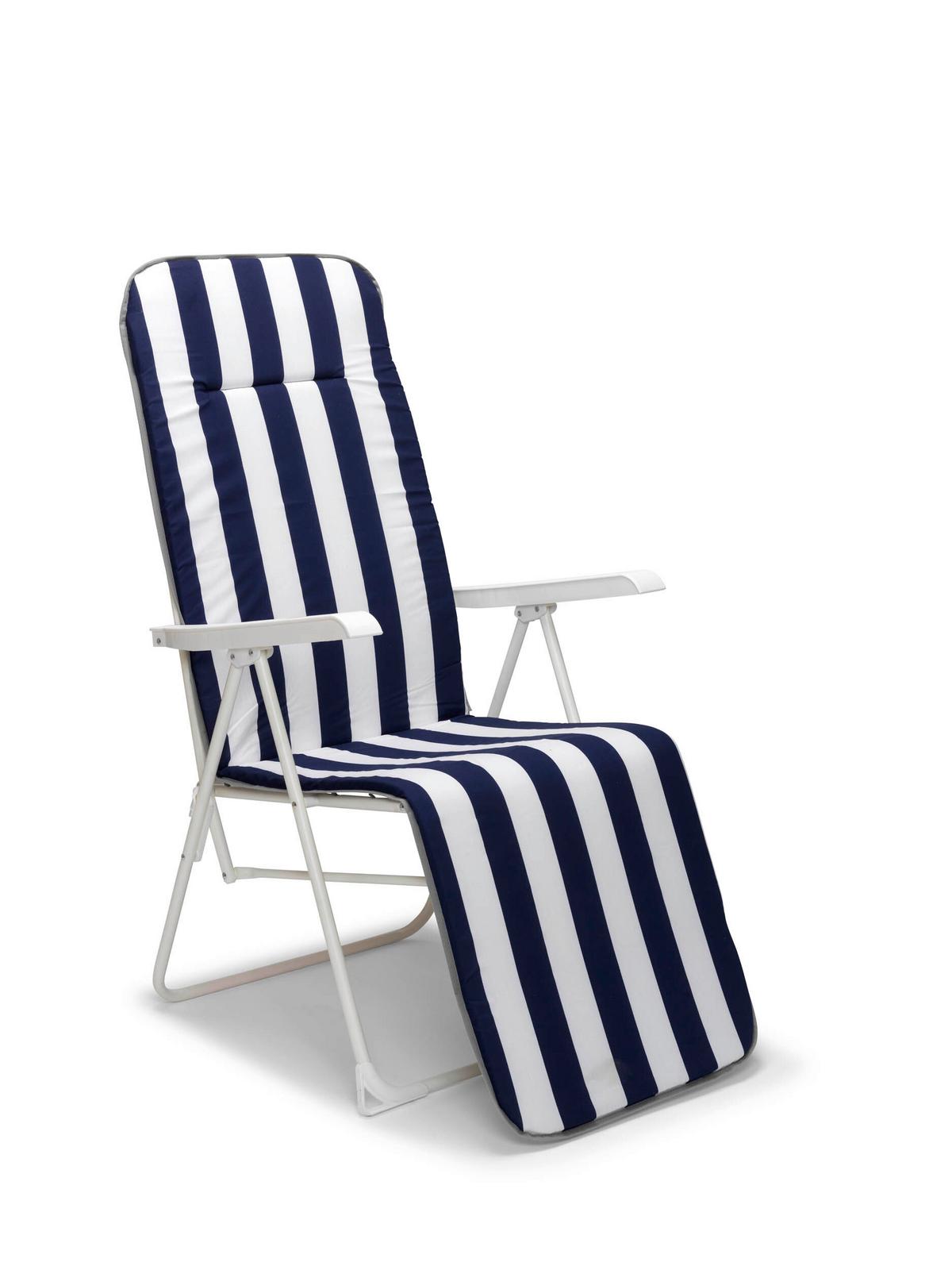 Sonnenliege Chiemsee – Relaxliege - Blau/Weiß, Basics, Textil/Metall (58/108/75cm)