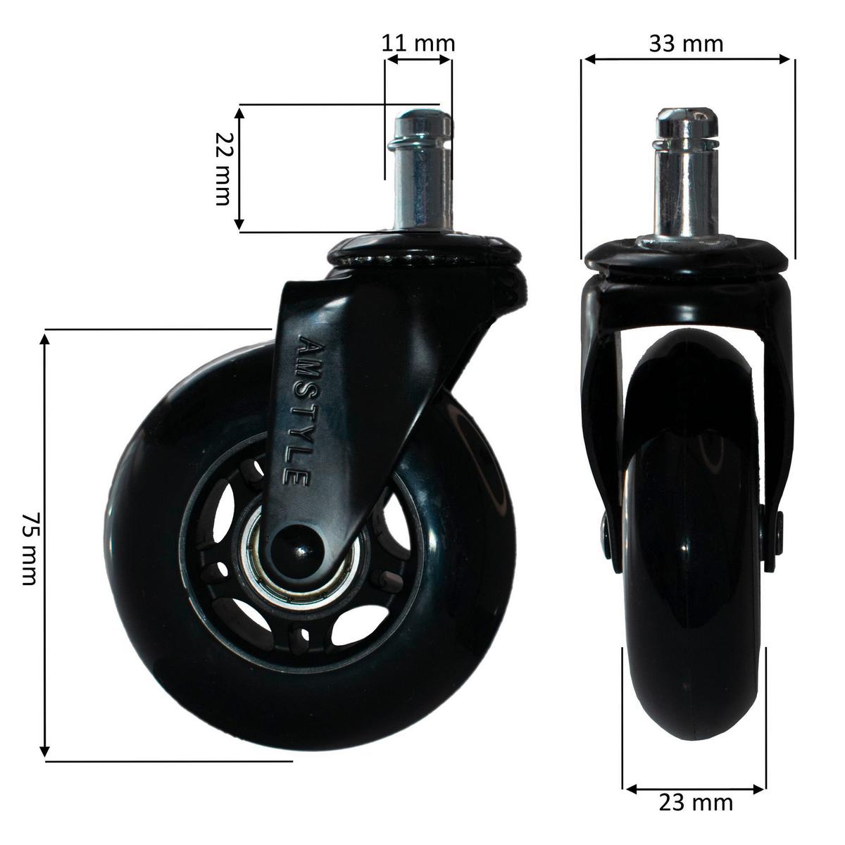 Drehstuhlrolle Schwarz B: 7,5 Cm - Schwarz, Design, Kunststoff (7,5/12/3,3cm) - Livetastic