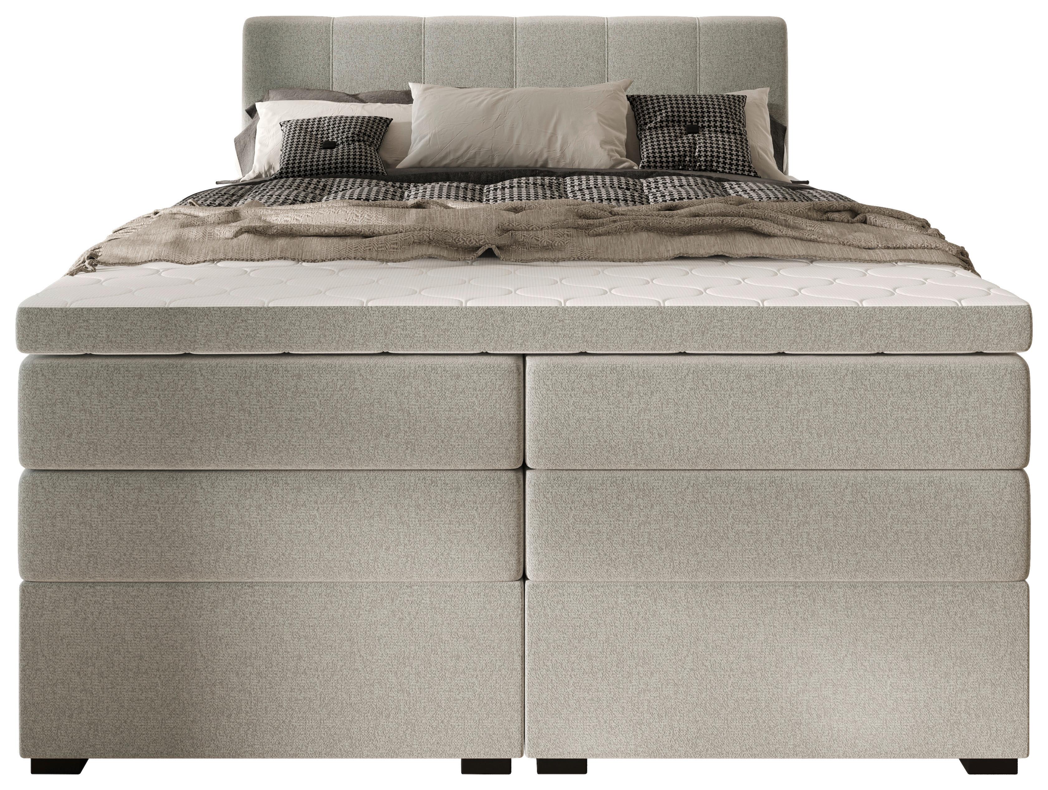 Boxspringbett Mit Topper & Bettkasten 180x200 Lauro - Hellgrau/Schwarz, Trend, Textil (180/200cm)