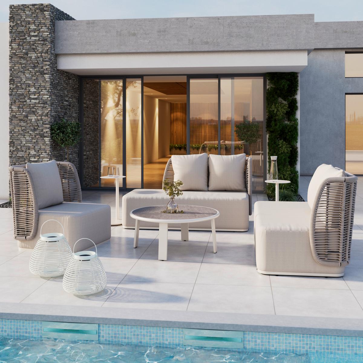 TERASOVÁ SEDACÍ SOUPRAVA MARINO - světle šedá/tmavě šedá, Moderní, kov/textil (153/81/76cm) - Bessagi Garden