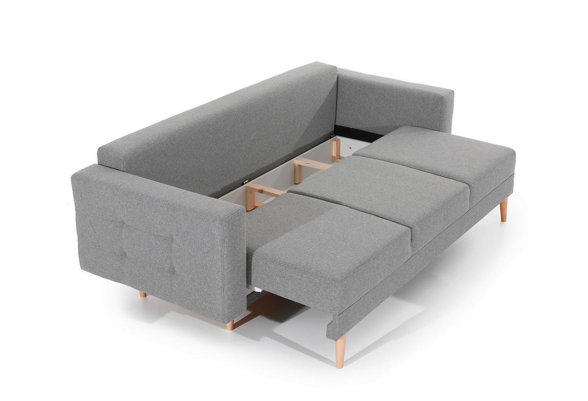 Schlafsofa Asgard Grau, B: 230 cm - Buchefarben/Grau, Design, Textil (230/93/92cm) - MID.YOU