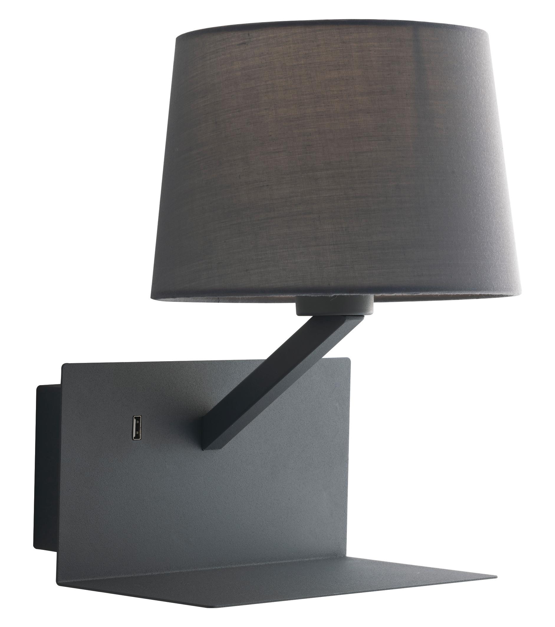 Wandleuchte Ciak 1-Flammig Kippschalter + USB-Anschluss - Grau, Design, Textil/Metall (31/23/22,5cm)