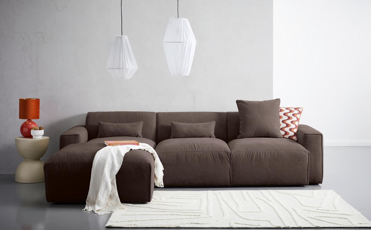 Ecksofa Pearl - Schwarz/Mokka, Design, Textil (196/303cm) - Livetastic