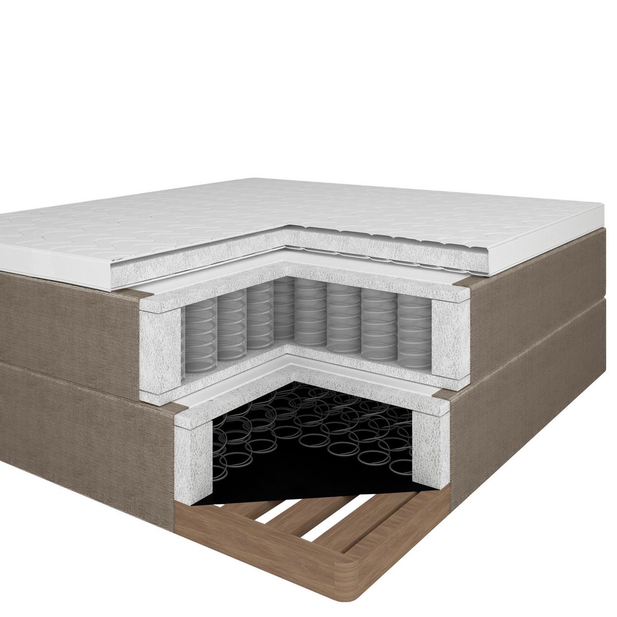 Boxspringová posteľ OLIVIA 180x200, s topperom, hnedá - hnedá/farba duba, Modern, drevo/textil (180/200cm) - Bessagi Home