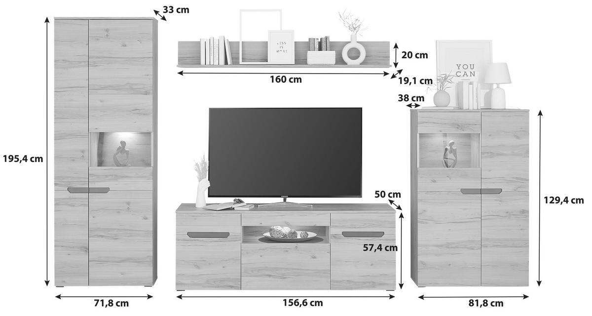 Stapelprogramm Alana - Schwarz, MODERN, Glas/Holzwerkstoff (275/195,4/50cm)