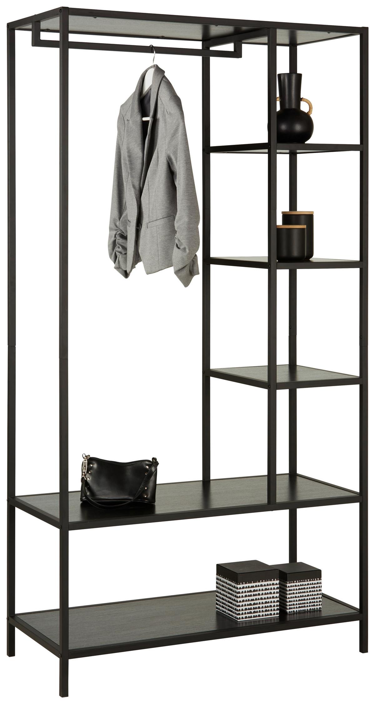 Regál Stilos, černý - černá, Design, kov/kompozitní dřevo (100/190/44cm) - Mömax