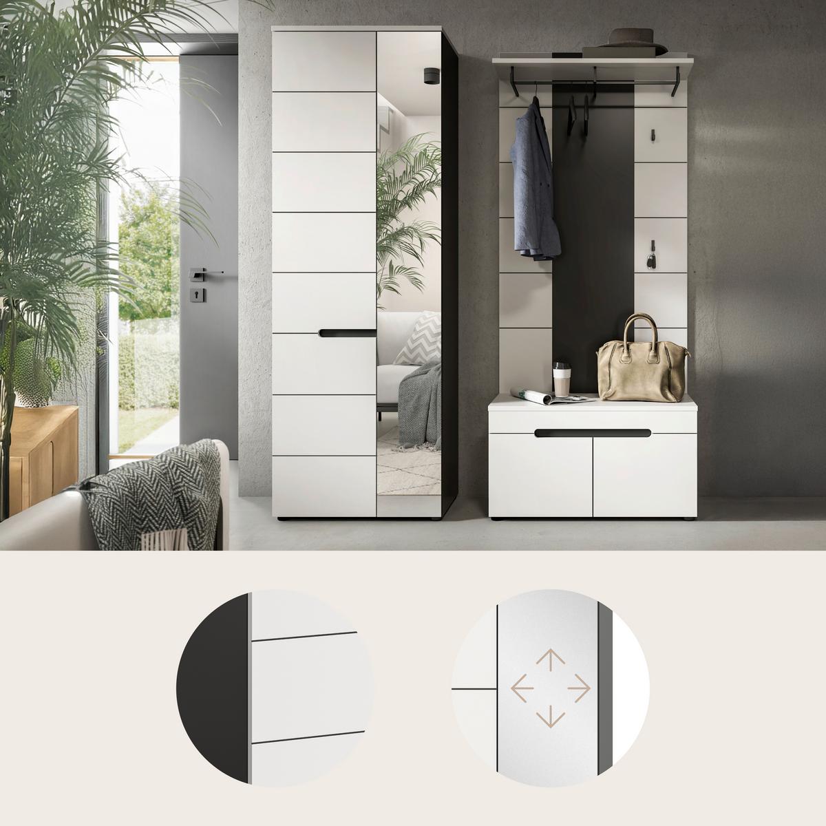 Garderobe Canu 3-Teilig Grau/Weiß B: 160 cm - Weiß/Grau, Basics, Holzwerkstoff (160/190/37cm) - Livetastic