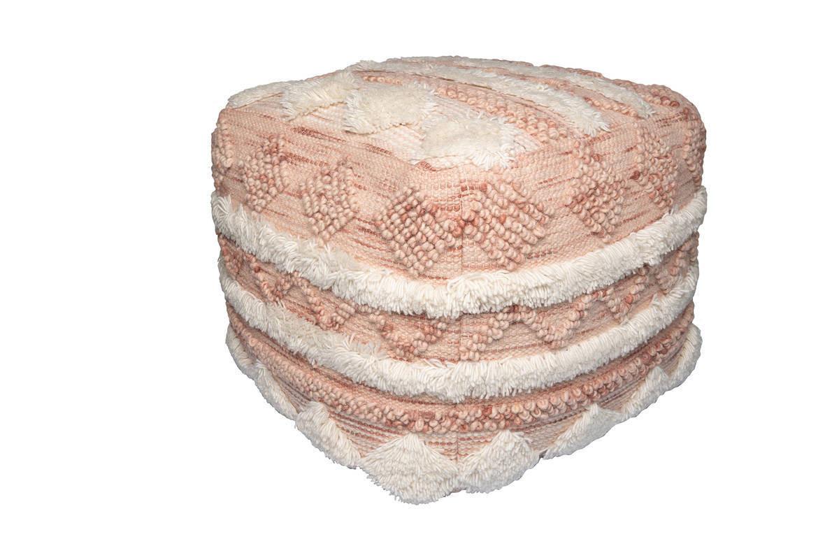 Pouf Bohist Mischgewebe Creme/Rosa DxH: 50x45 cm - Creme/Rosa, Trend, Textil (50/45/50cm) - Kayoom