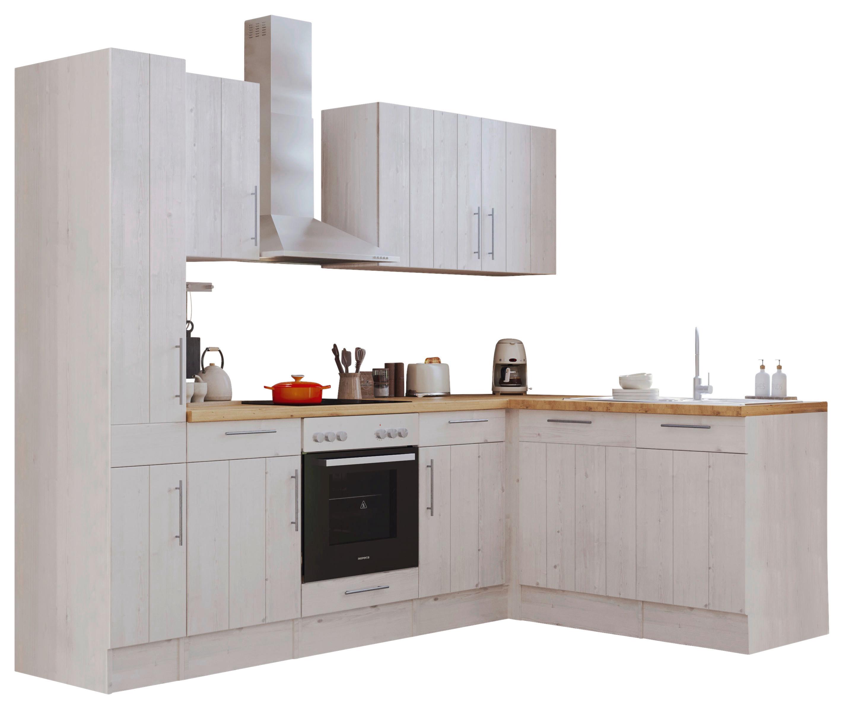 Eckküche Premium mit Geräten 250x172 cm Weiß/Eiche Dekor - Eichefarben/Weiß, ROMANTIK / LANDHAUS, Holzwerkstoff (250/172cm) - Respekta