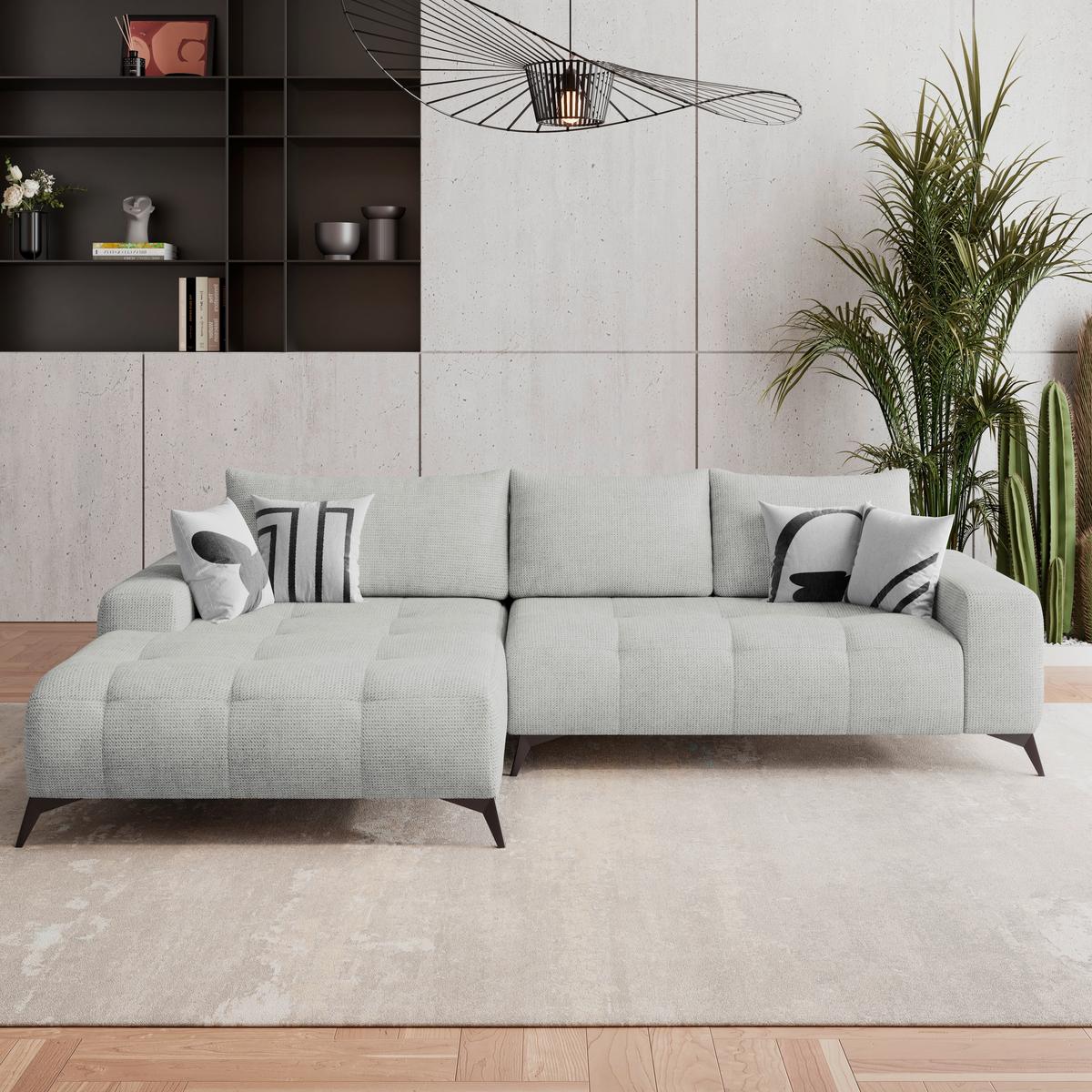 Ecksofa Mauro Türkis, mit Schlaffunktion - Blaugrau/Schwarz, Trend, Textil (175/290cm) - Luca Bessoni