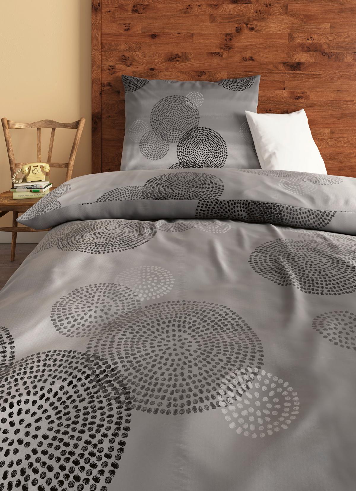 Bettwäsche 140x200 cm Rebecca Baumwolle Grau Kreise - Grau, ROMANTIK / LANDHAUS, Textil - James Wood