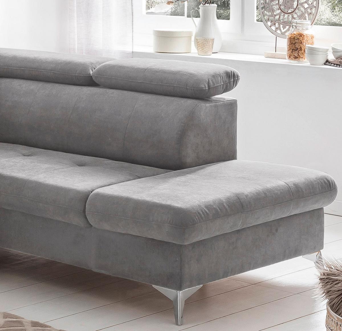 Ecksofa Mit Schlaffunktion Gisele Und Bettkasten Grau - Chromfarben/Grau, KONVENTIONELL, Textil (256/209cm) - Livetastic