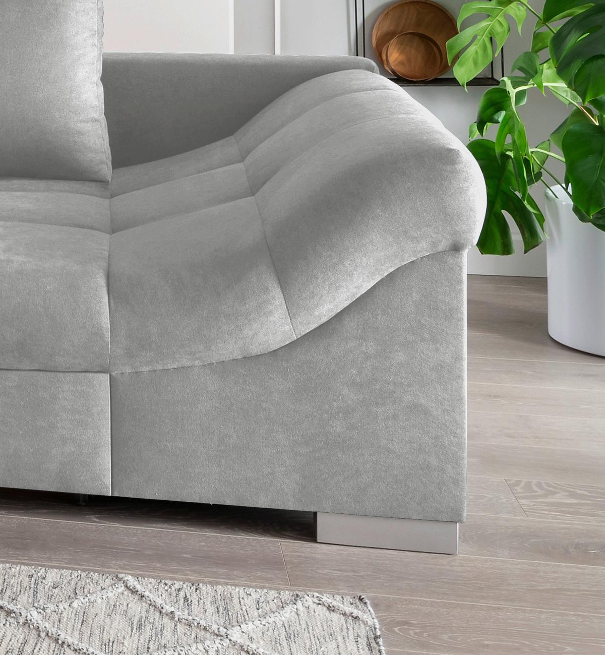 Eckschlafsofa Alvito Hellgrau S: 202/298 cm - Silberfarben/Hellgrau, Design, Textil (202/298cm) - MID.YOU
