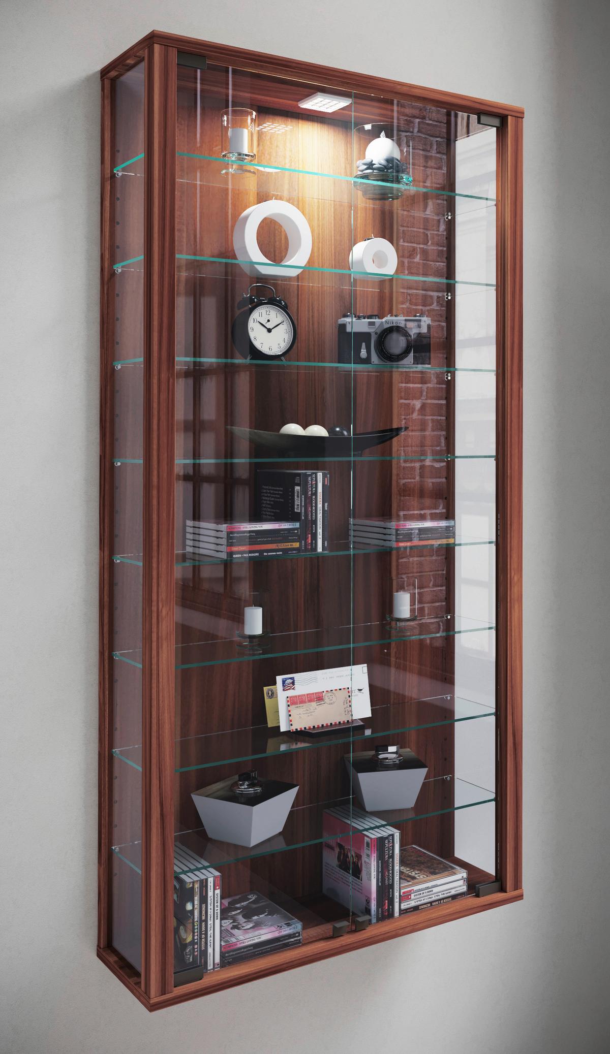Vitrine Vitrosa Nussbaumfabren Dekor B: 59 cm - Nussbaumfarben/Schwarz, Design, Glas/Holzwerkstoff (59/114/18cm) - MID.YOU