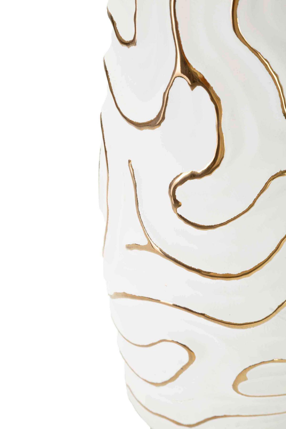 Vase Lia Weiß, Goldfarben B: 14,5cm - Goldfarben/Weiß, Basics, Keramik (14.5/39.5/14.5cm)