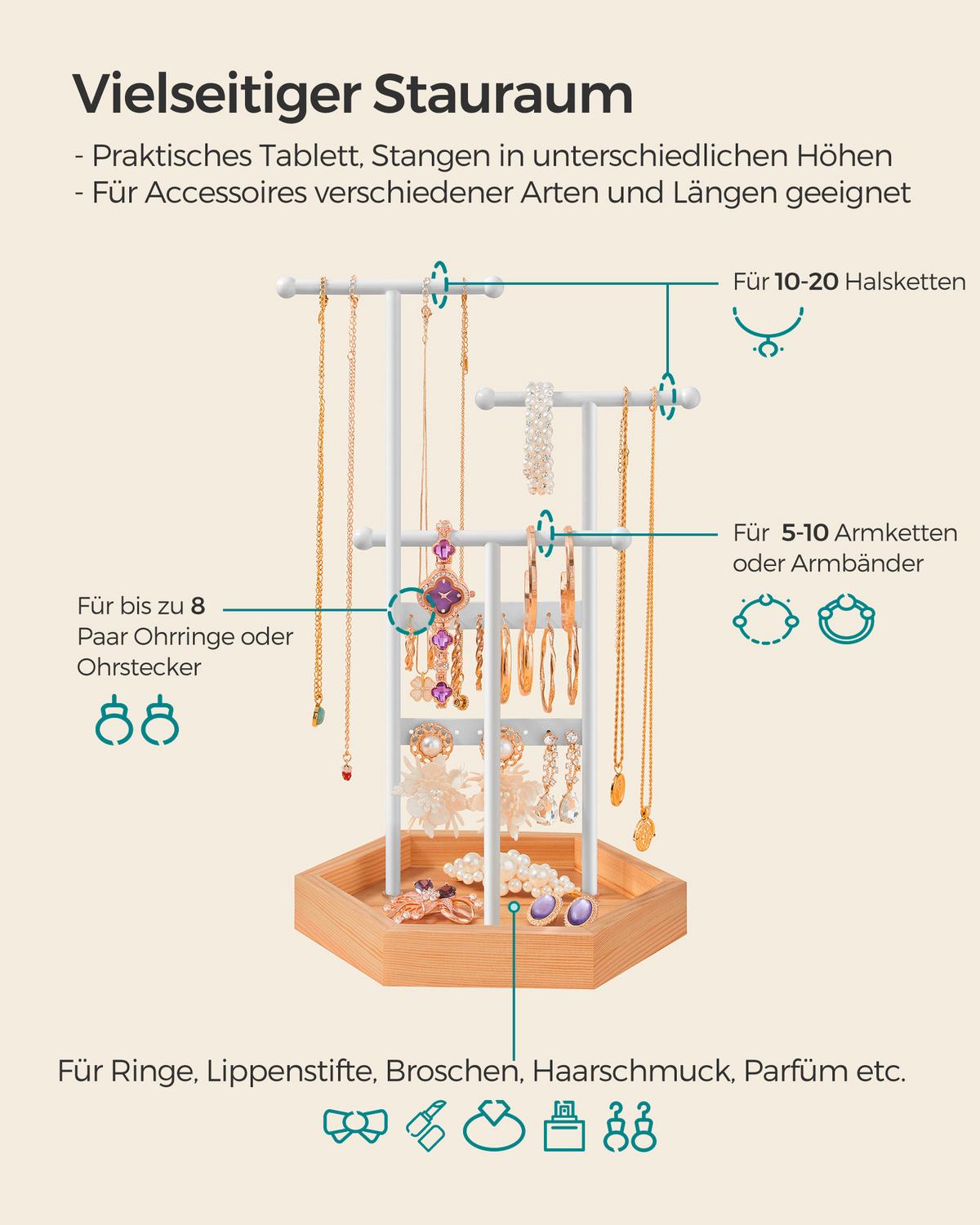 Schmuckhalter Weiß, Braun D: 20,5 cm - Braun/Weiß, Basics, Holz/Metall (20,5/36cm)