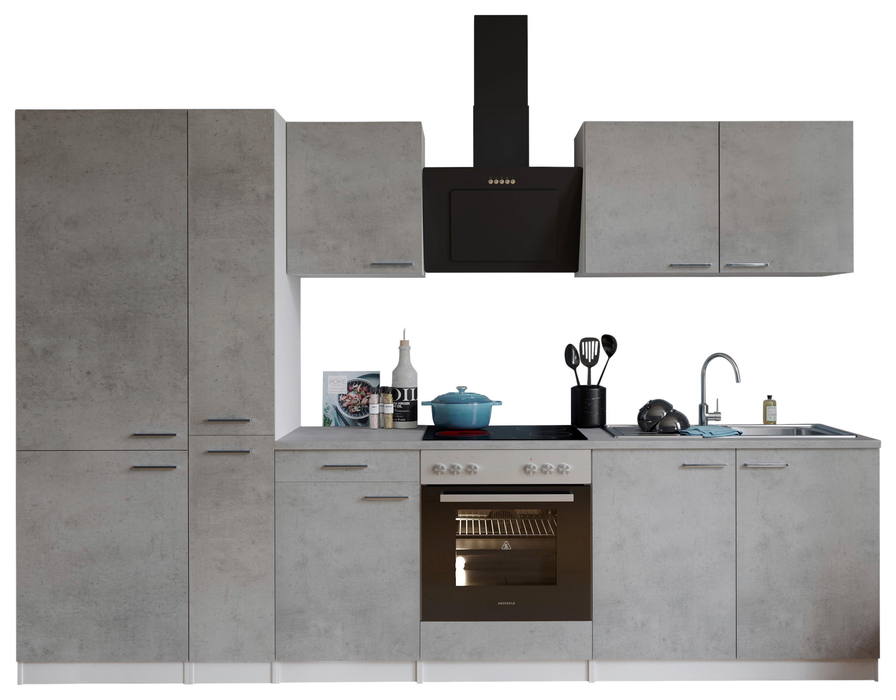 Küchenblock Malia B: 300 cm Grau, mit Geräte - Weiß/Grau, Basics, Holzwerkstoff (300cm) - Respekta