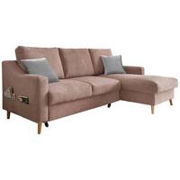 Ecksofa Valentina Drosa S: 228/150 cm - Dunkelrosa/Naturfarben, Design, Textil (228/150cm) - MID.YOU