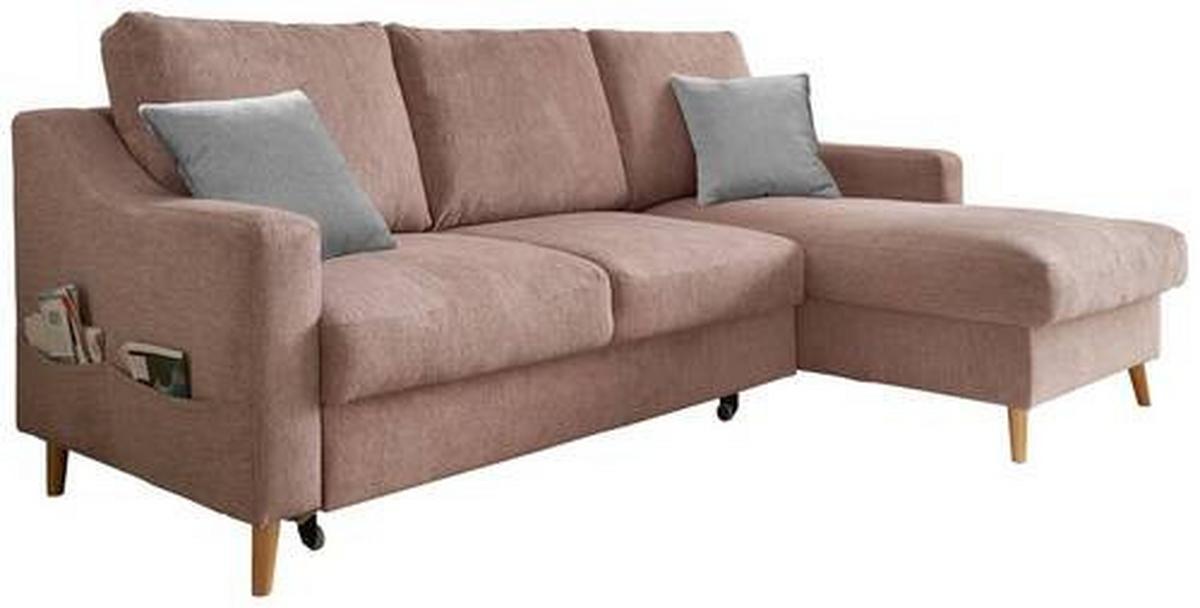 Ecksofa Valentina Drosa S: 228/150 cm - Dunkelrosa/Naturfarben, Design, Textil (228/150cm) - MID.YOU